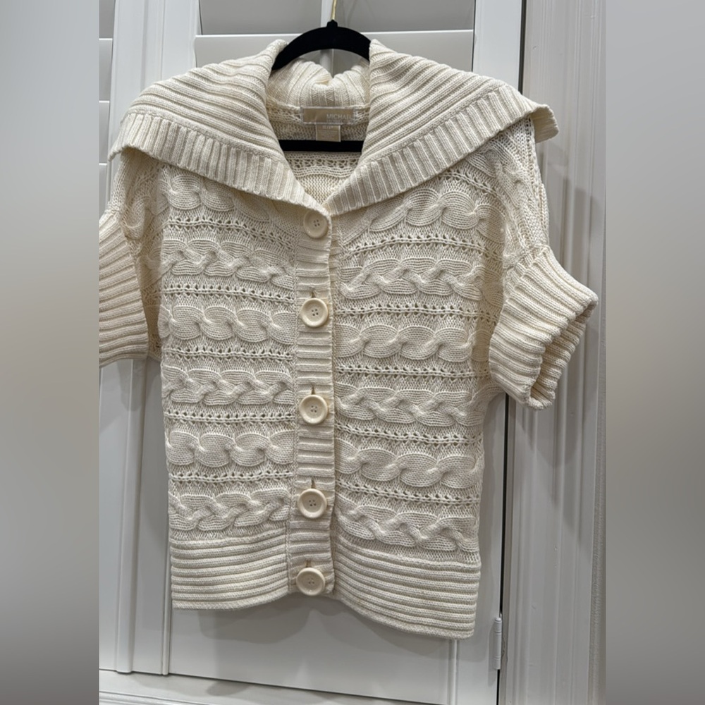 Cream Cable Knit Short Sleeve Micheal Kors Cardigan